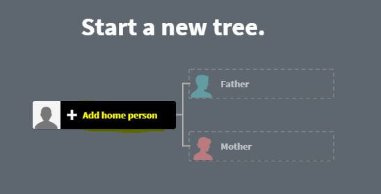 Start a new Ancestry tree by adding the first person
