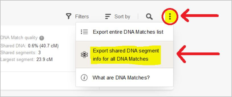 MyHeritage DNA option to Export DNA Segment information